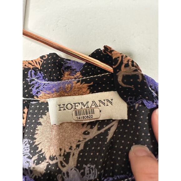 HOFMAN COPENHAGEN Purple Black Floral Elise Print Ruffles Mini Dress Size 42 - Picture 8 of 14